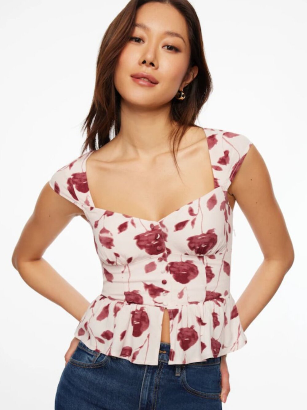 Dynamite Button-Up Peplum Blouse Burgundy NWT